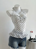 Polka Dot Halter Neck Cami Top with Ruffle Hem