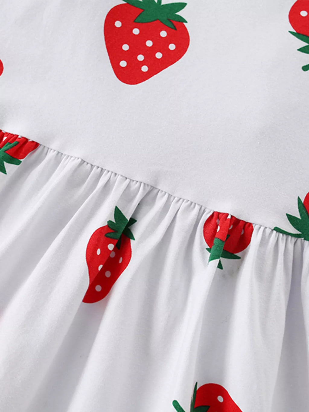 White Strawberry Print Ruffle Sleeve A-Line Dress