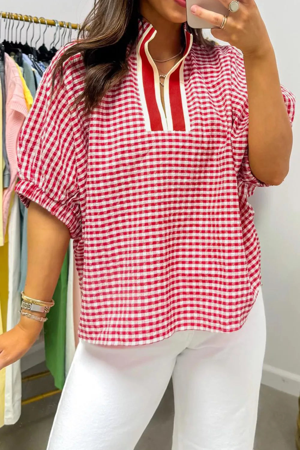Gingham Half Sleeve Blouse