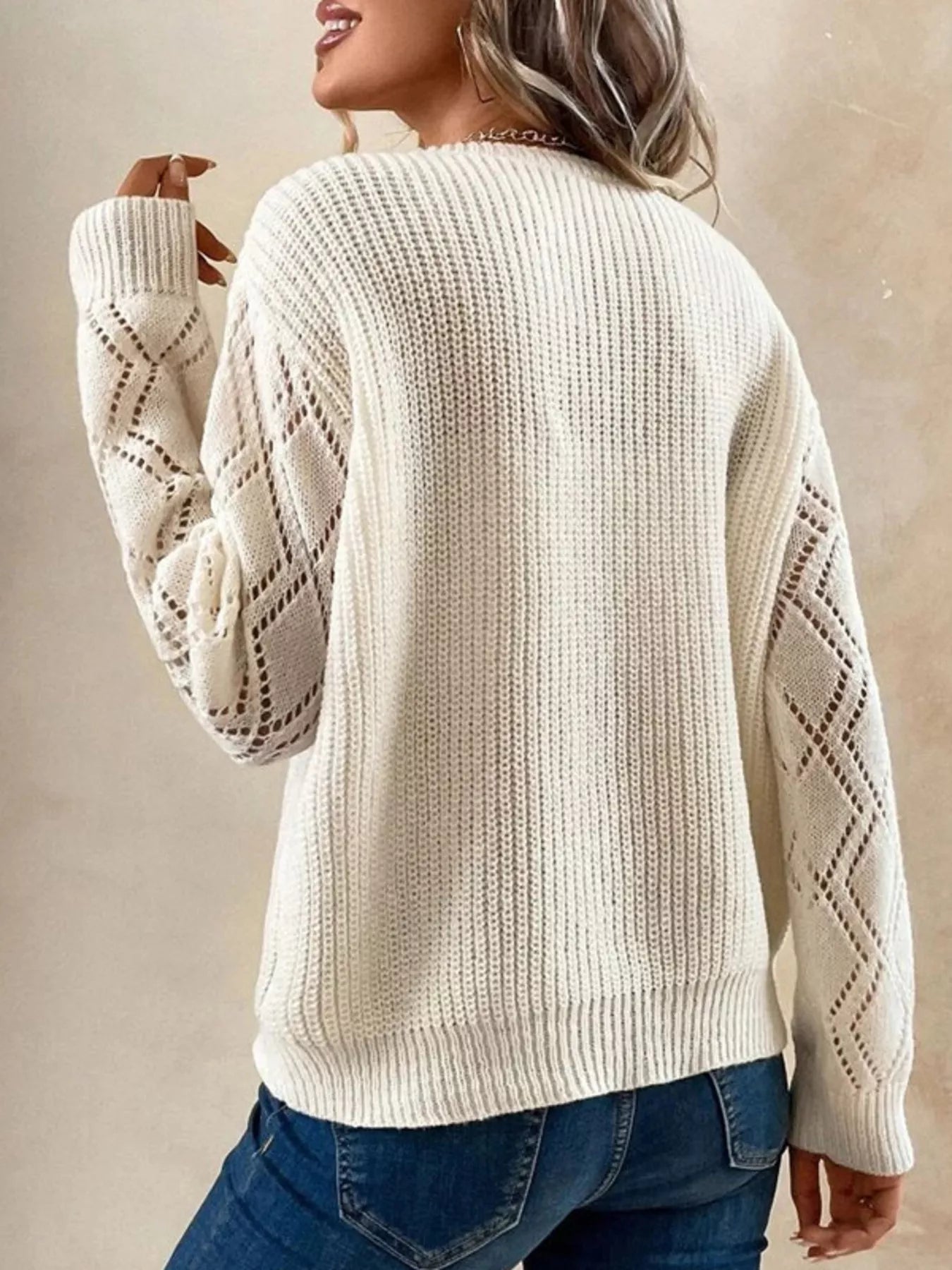 Women's V-Neck Openwork Knit Sweater - Bohemian Casual-Chic Top