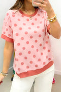Pink Polka Dot Short Sleeve Crewneck T-Shirt