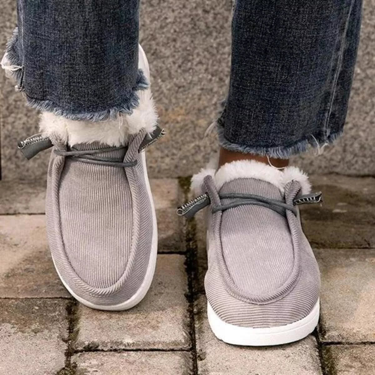 Women's Fuzzy Lined Corduroy Slip-On Casual Flats in Blue