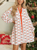 Women's Santa Claus Print Button Front Mini Dress Holiday Fashion