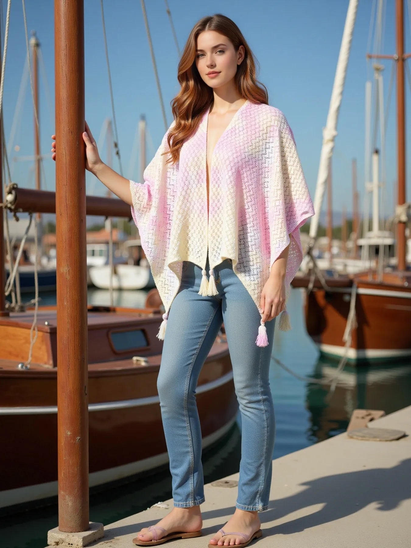 Openwork Tassel Gradient Knit Cover Up