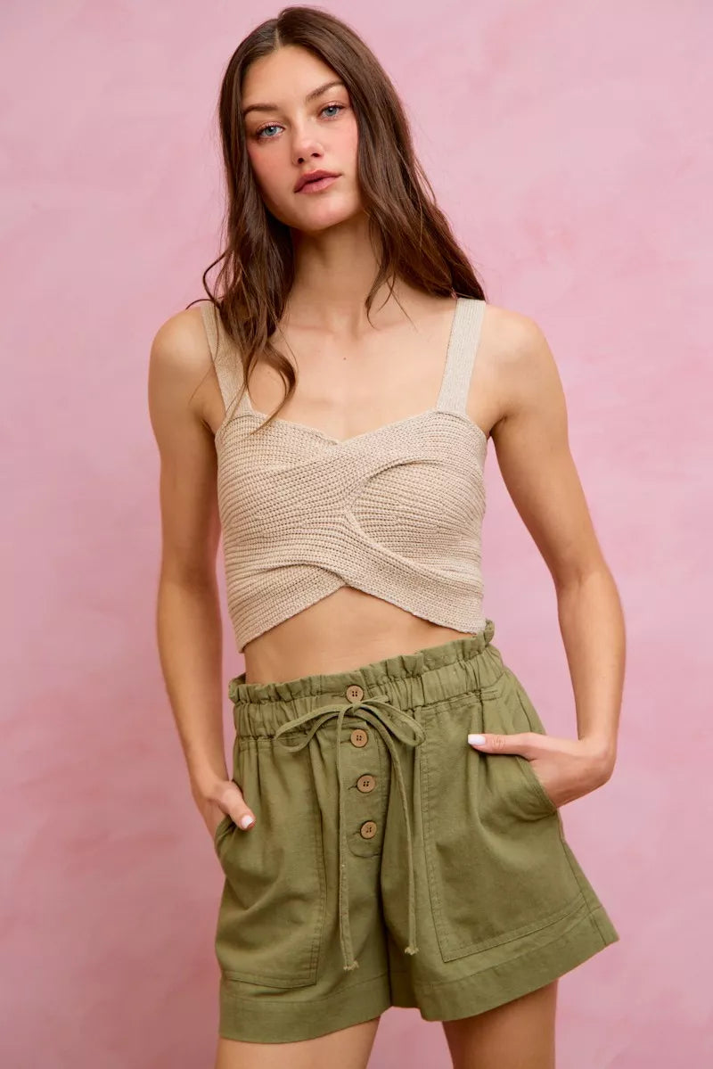 Women's Paper Bag Twill Shorts with Drawstring