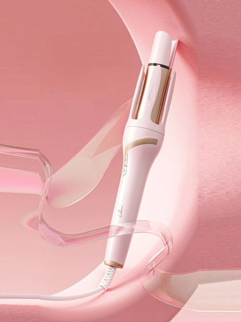 Automatic Rotating Ceramic Curling Iron for Soft Waves Pink