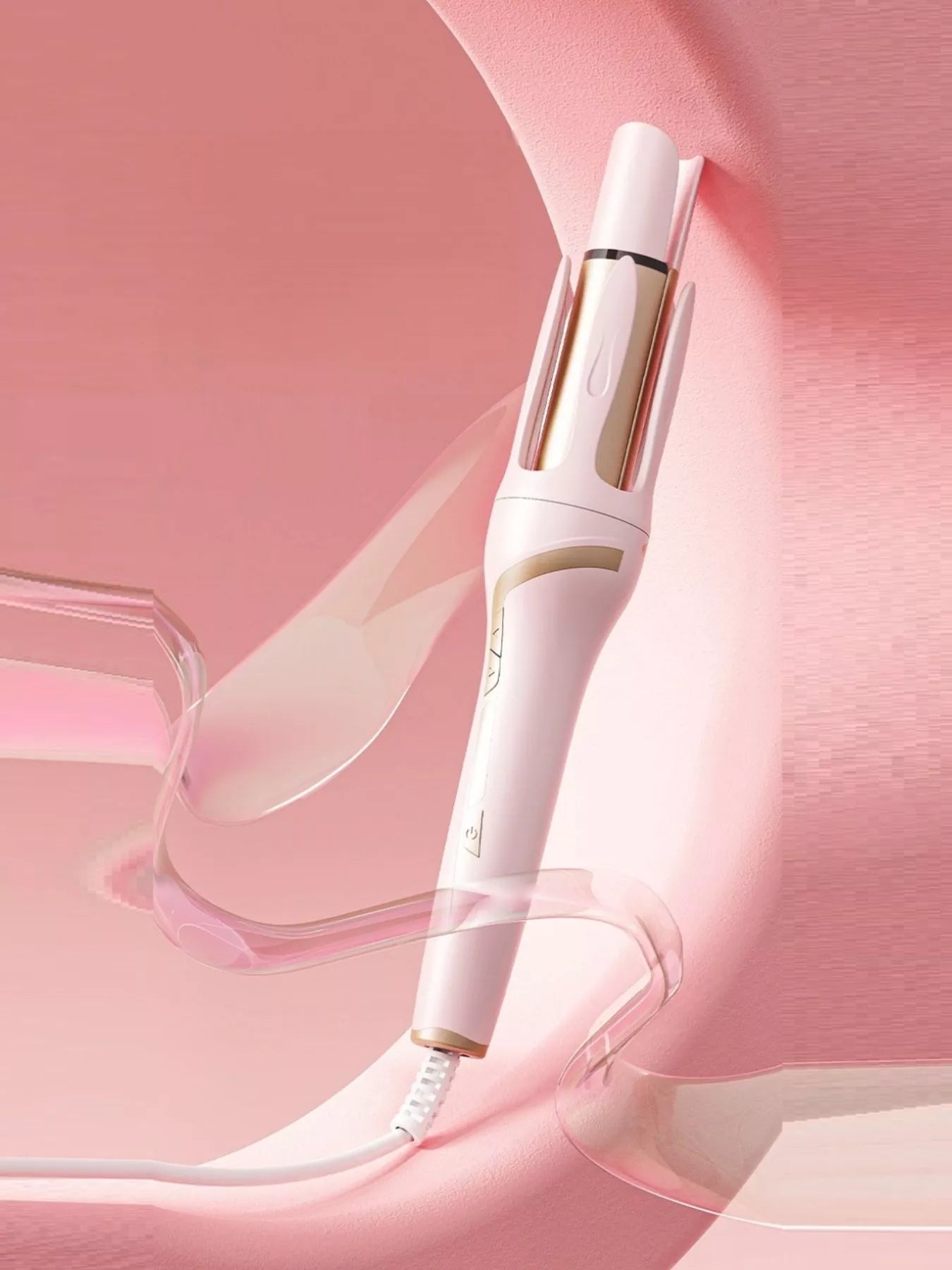 Automatic Rotating Ceramic Curling Iron for Soft Waves Pink