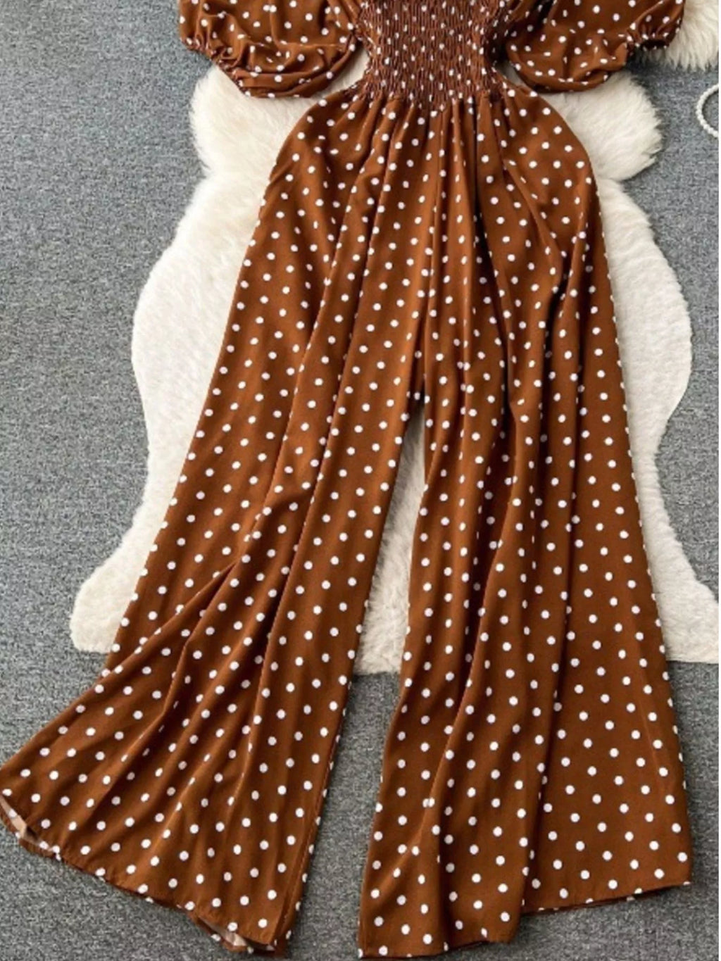 Yellow Floral Print Smocked V-Neck Wide Leg Jumpsuit