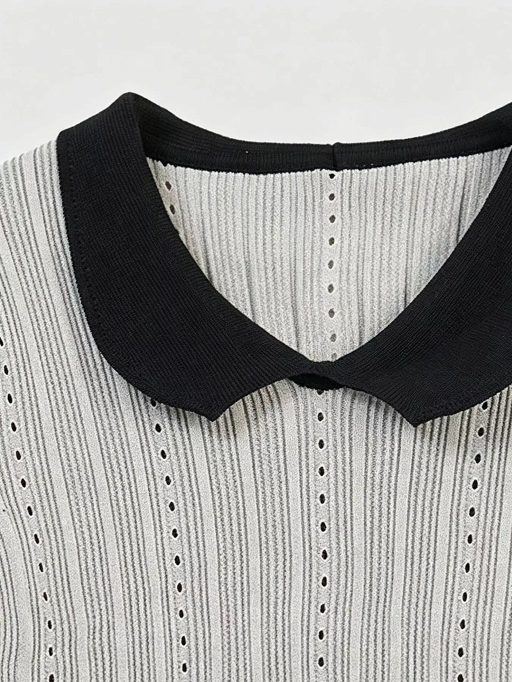 Pink Ribbed Knit Peter Pan Collar Crop Top with Frill Sleeves