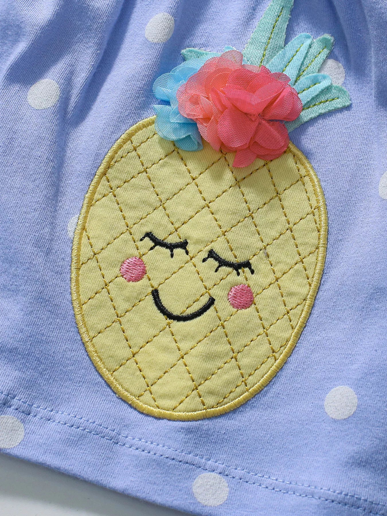 Yellow Polka Dot Pineapple Applique Tee and Shorts Set