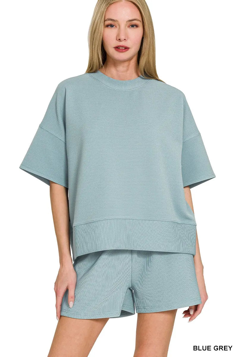 Zenana Ribbed Tee & Shorts Set - Casual Outfit