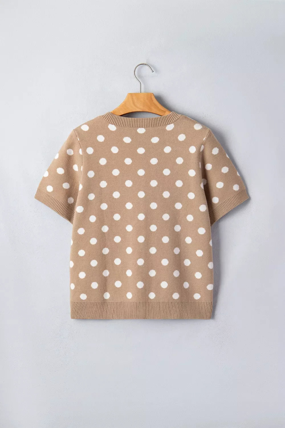 Polka Dot Short Sleeve Button Down Knit Cardigan Sweater