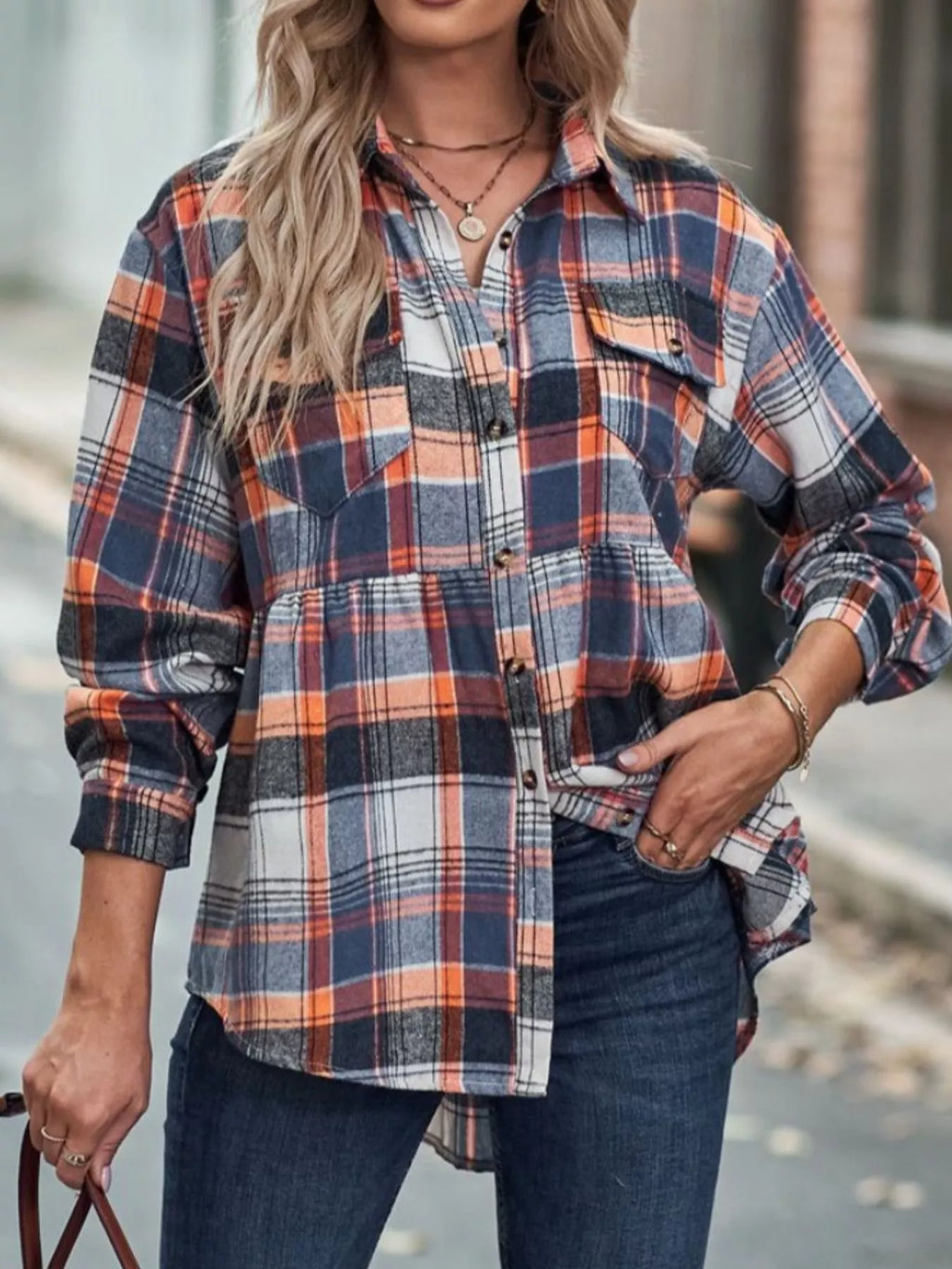 Women's Plaid Button Down Shirt Long Sleeve Casual Top
