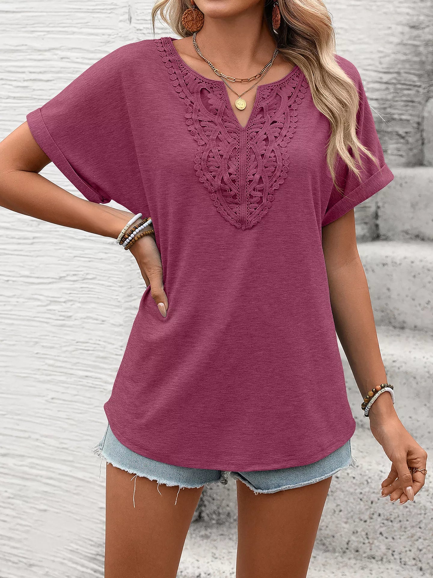 Lace Trim Short Sleeve T-Shirt