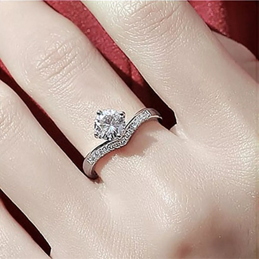 Adjustable 2 Carat Moissanite Sterling Silver V-Shape Ring