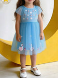 Girls Blue Swan Embroidered Tulle Party Dress