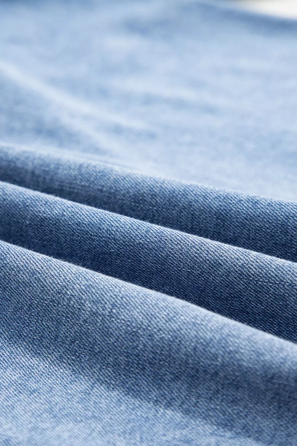 Blue Denim Puff Sleeve Shirt with Collared Button Down Front
