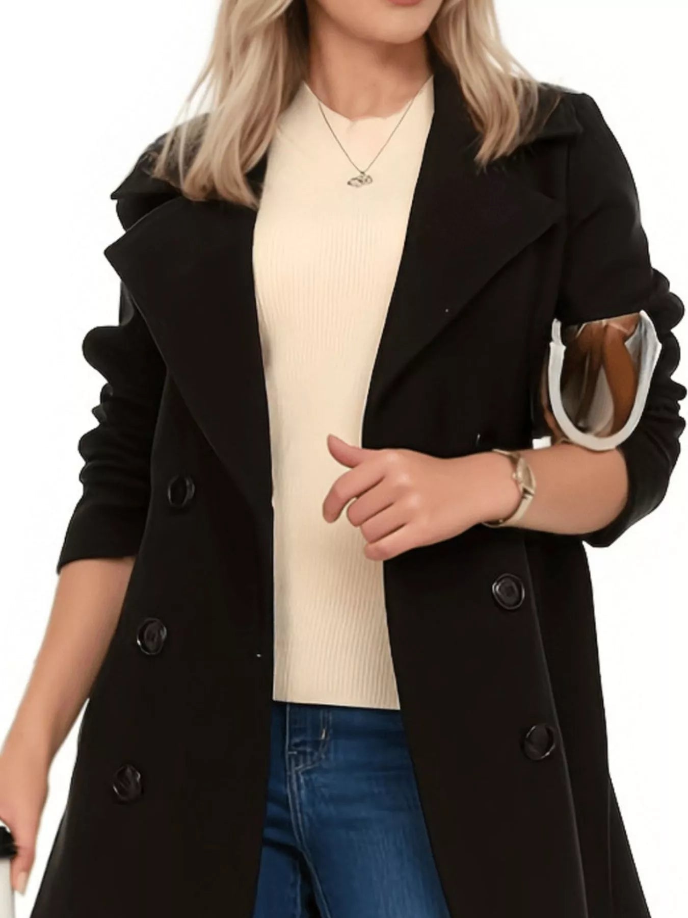 Women's Olive Double Breasted Belted Coat with Long Sleeves