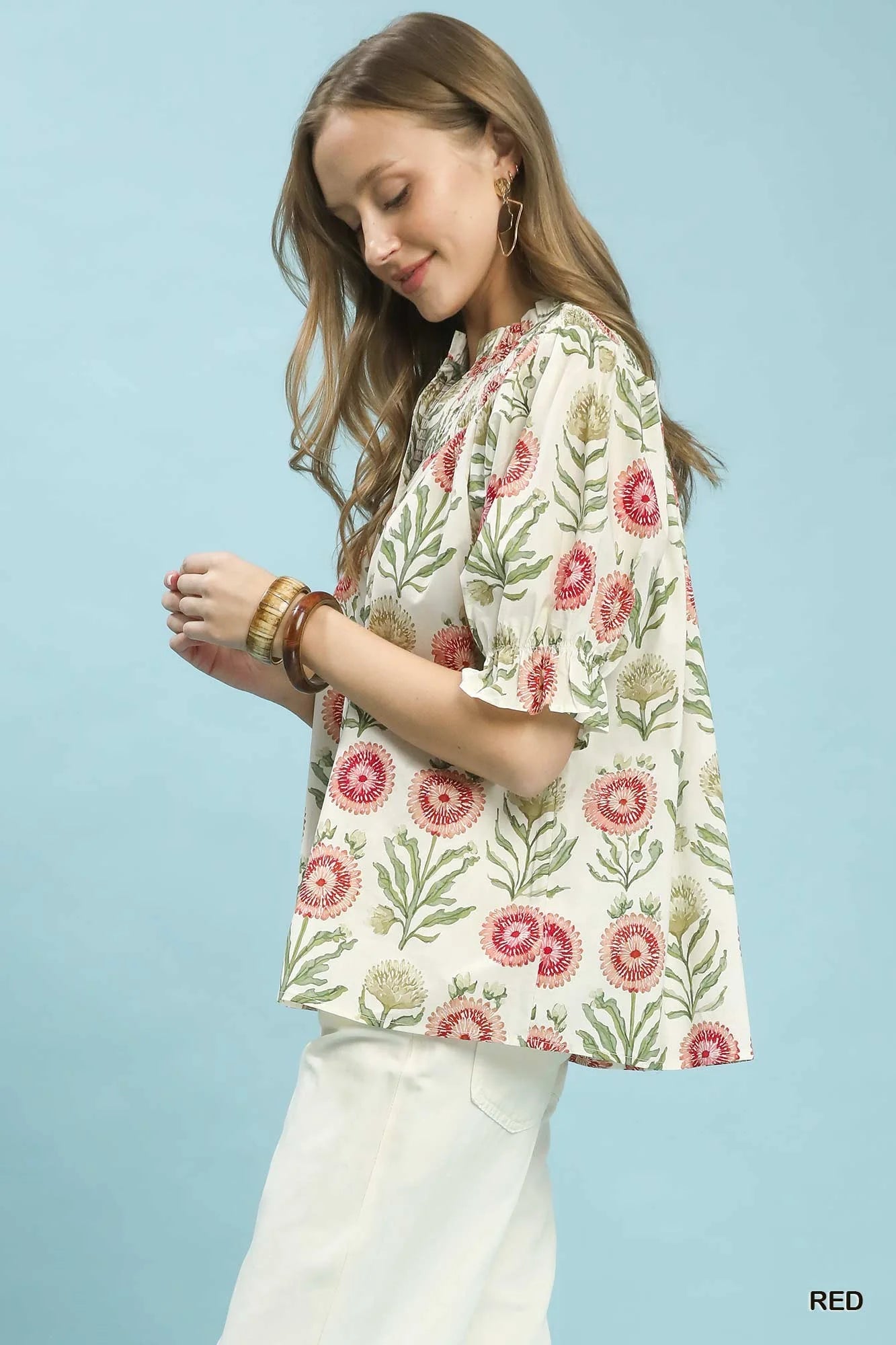 Women's Floral Button-Front Short Sleeve Top