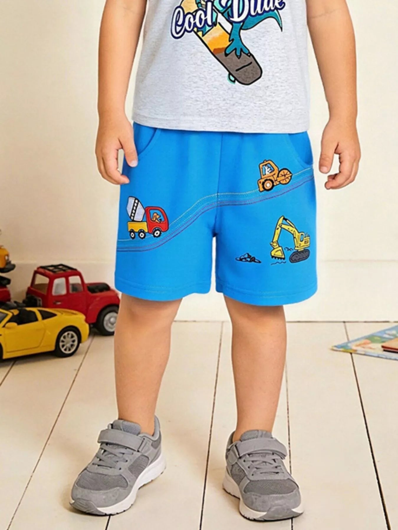 Children's Construction Vehicle Embroidered Shorts