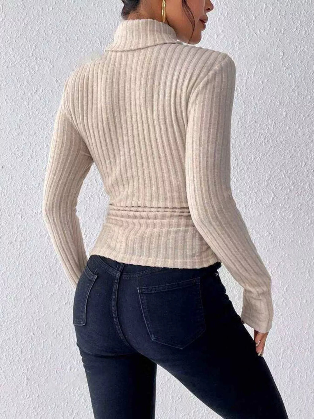 Women's Ribbed Turtleneck Long Sleeve Basic Fitted T-Shirt