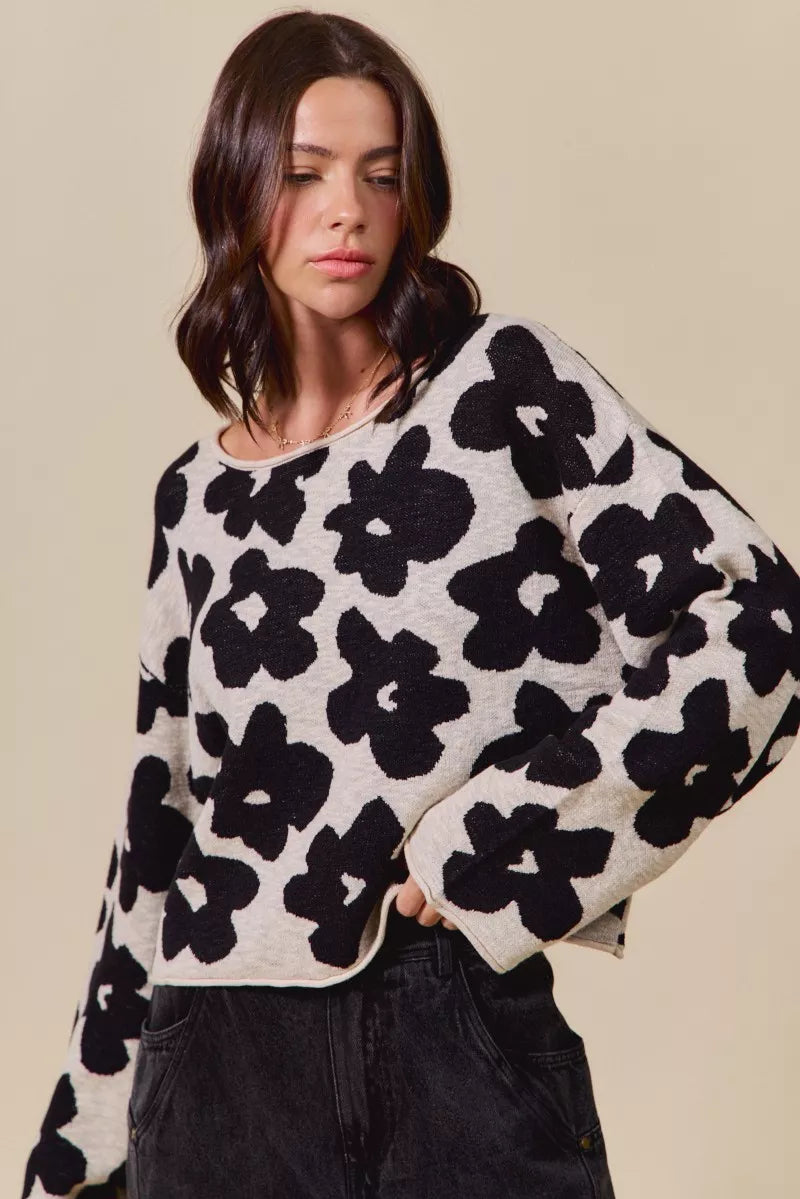 Women's Loose Fit Floral Lightweight Sweater Top Casual Chic