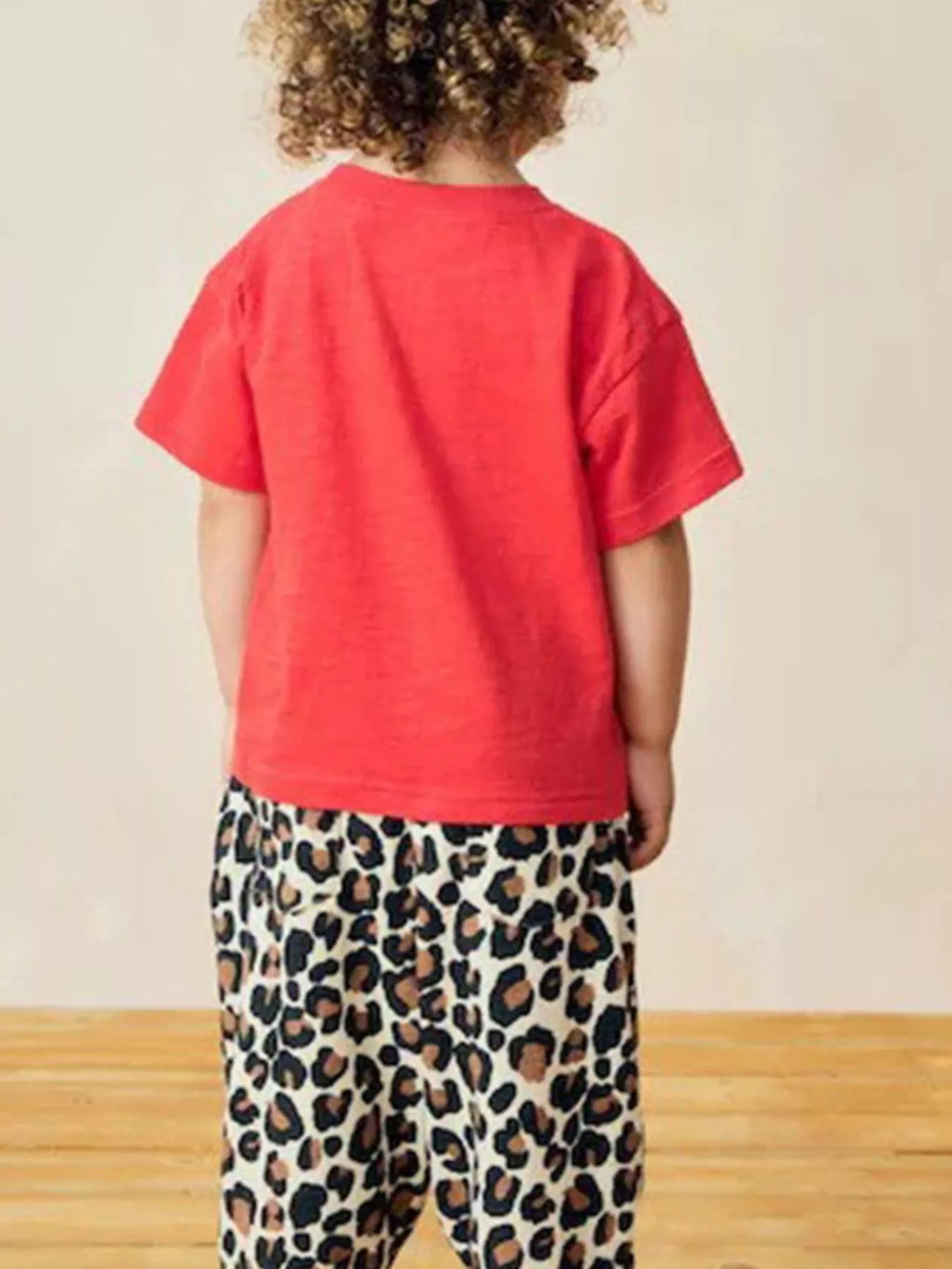 Children's Red Cotton Leopard Graphic Short Sleeve T-Shirt