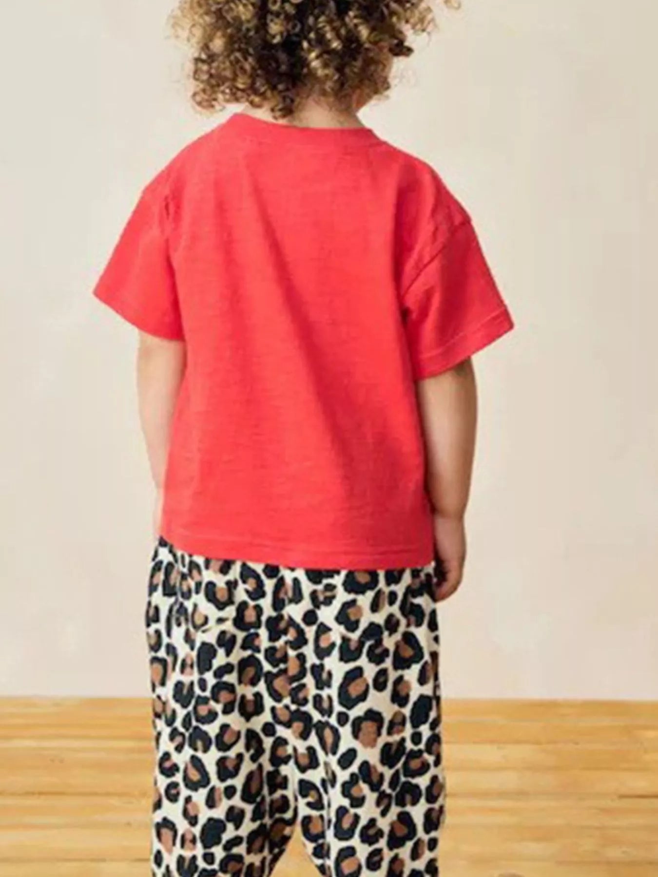 Children's Red Cotton Leopard Graphic Short Sleeve T-Shirt