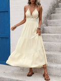 Beige Halter Neck Tiered Maxi Dress with Shell Detail