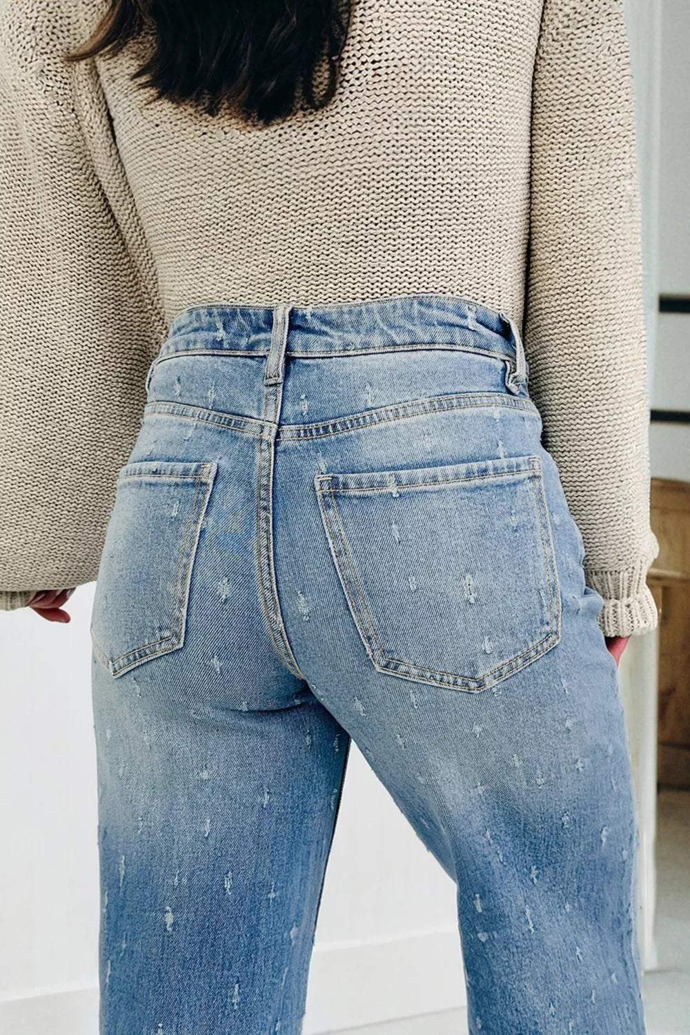 Distressed Detail Tummy Control Raw Hem Jeans