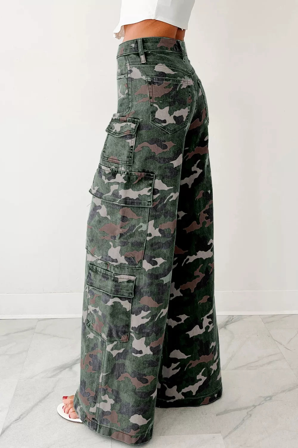 Women High Waist Camo Print Cargo Pants with Multiple Pockets