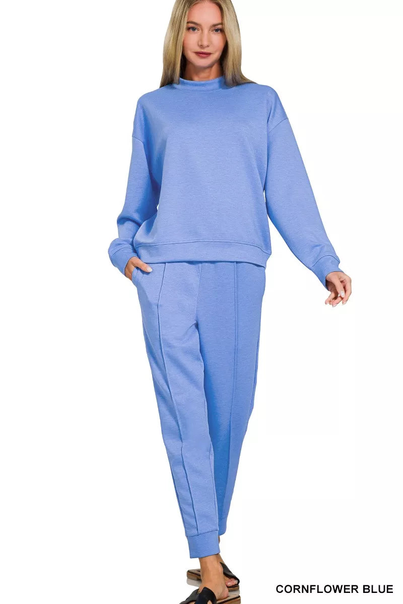 Zenana Scuba Mock Neck Sweatshirt & Joggers Set