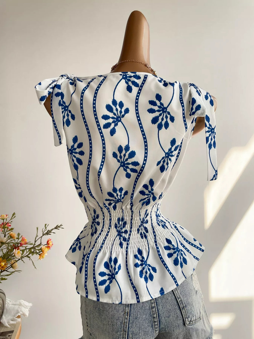 Women's Smocked Tie Shoulder Blouse with Style