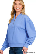 Cornflower Blue Scuba Half Zip Drop Shoulder Sweatshirt