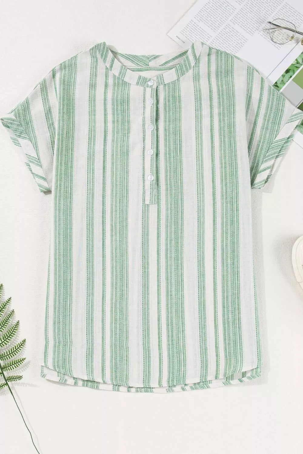 Women's Breathable Gauze Half Button Short Sleeve Casual Blouse