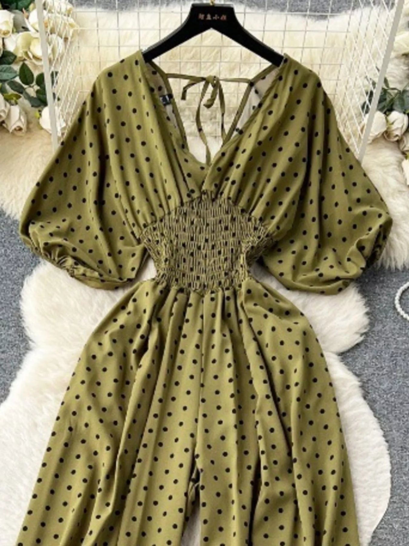 Yellow Floral Print Smocked V-Neck Wide Leg Jumpsuit
