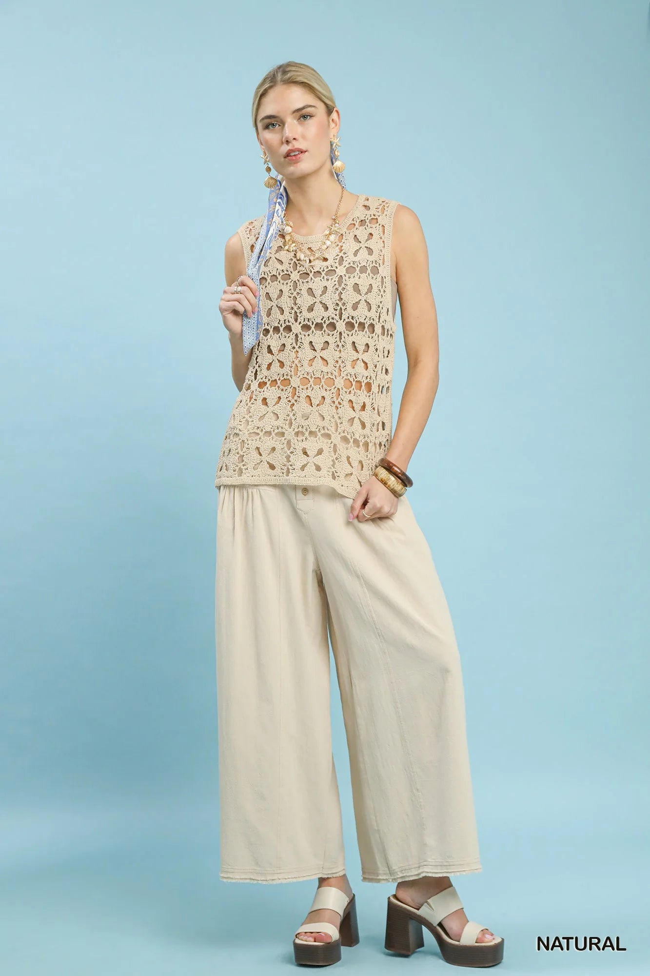 Women's Crochet Flower Motif Sleeveless Tank Top
