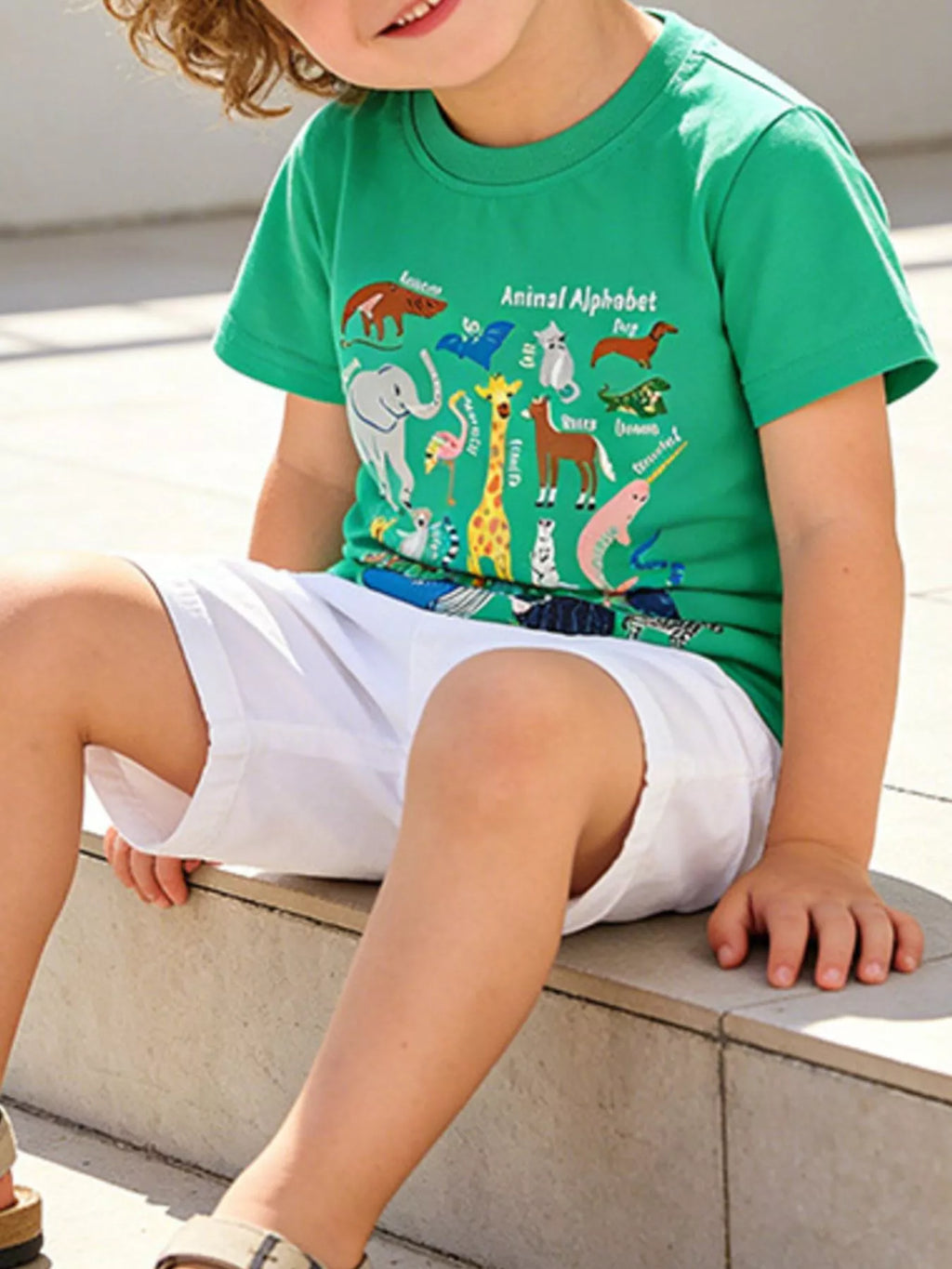 Children's Green Animal Alphabet Graphic Print Cotton T-Shirt
