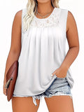 White Round Neck Tank Top with Delicate Lace Trim Detail