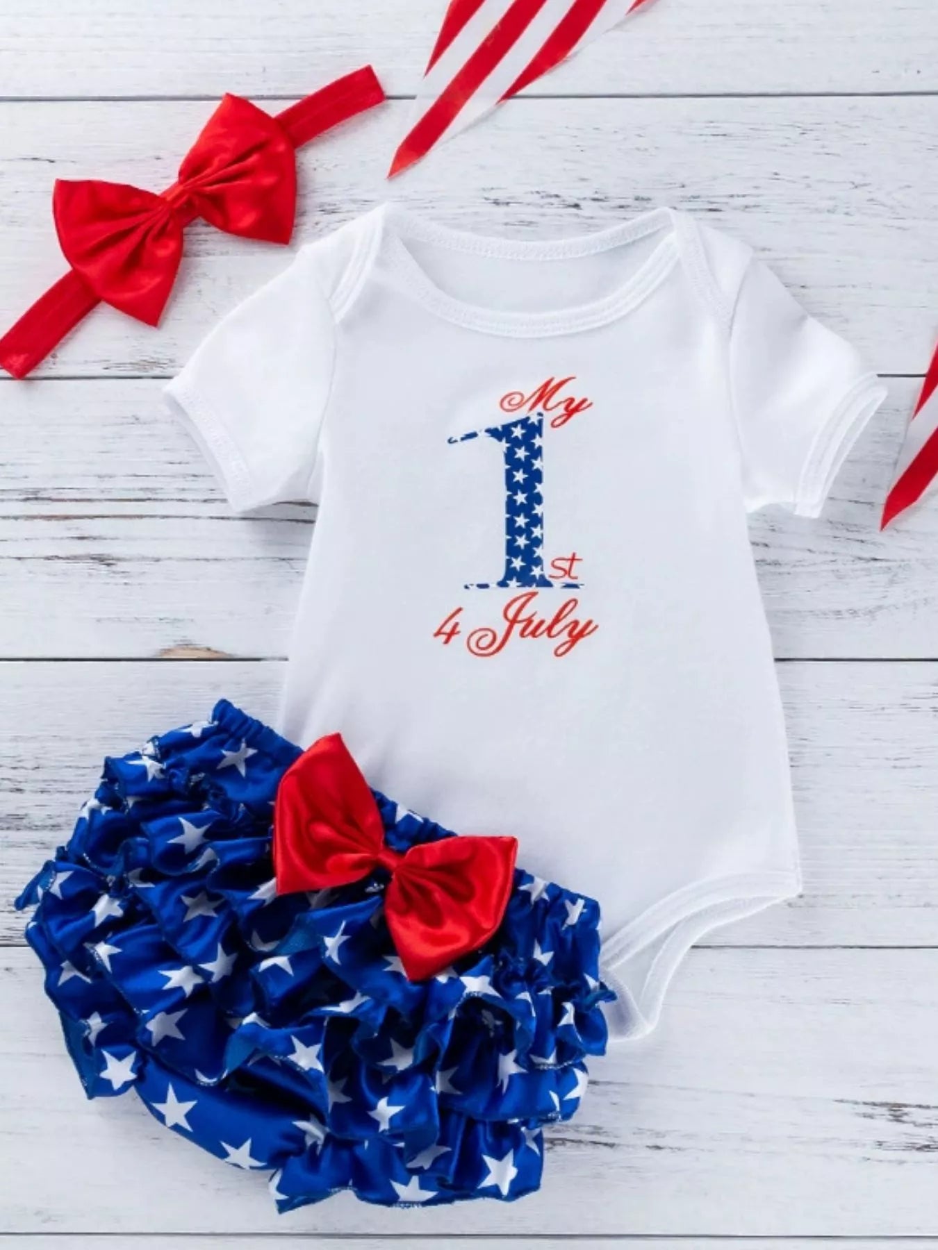 Baby Girls Patriotic Little Miss America 2-Piece Bodysuit Set
