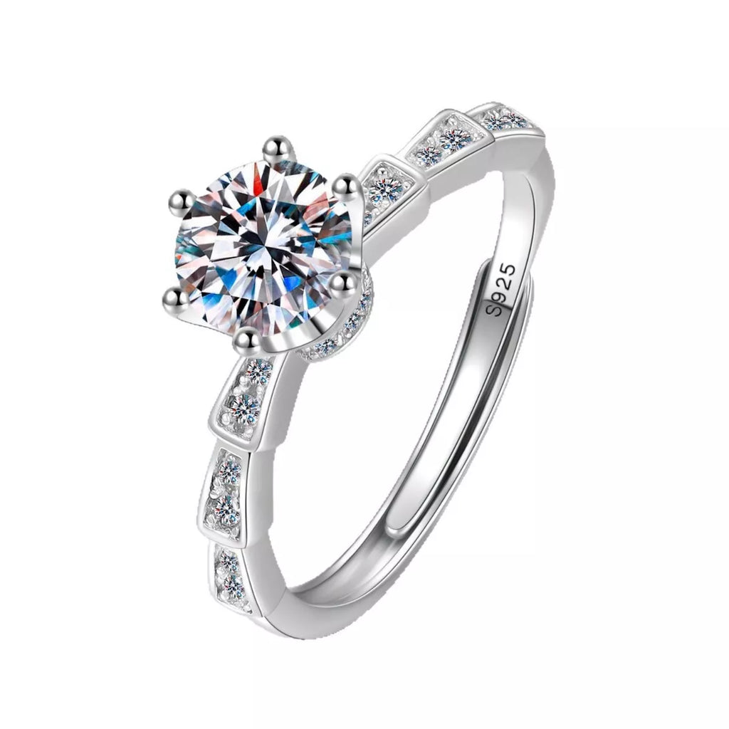 1 Carat Moissanite Solitaire Ring in Adjustable Silver-Tone
