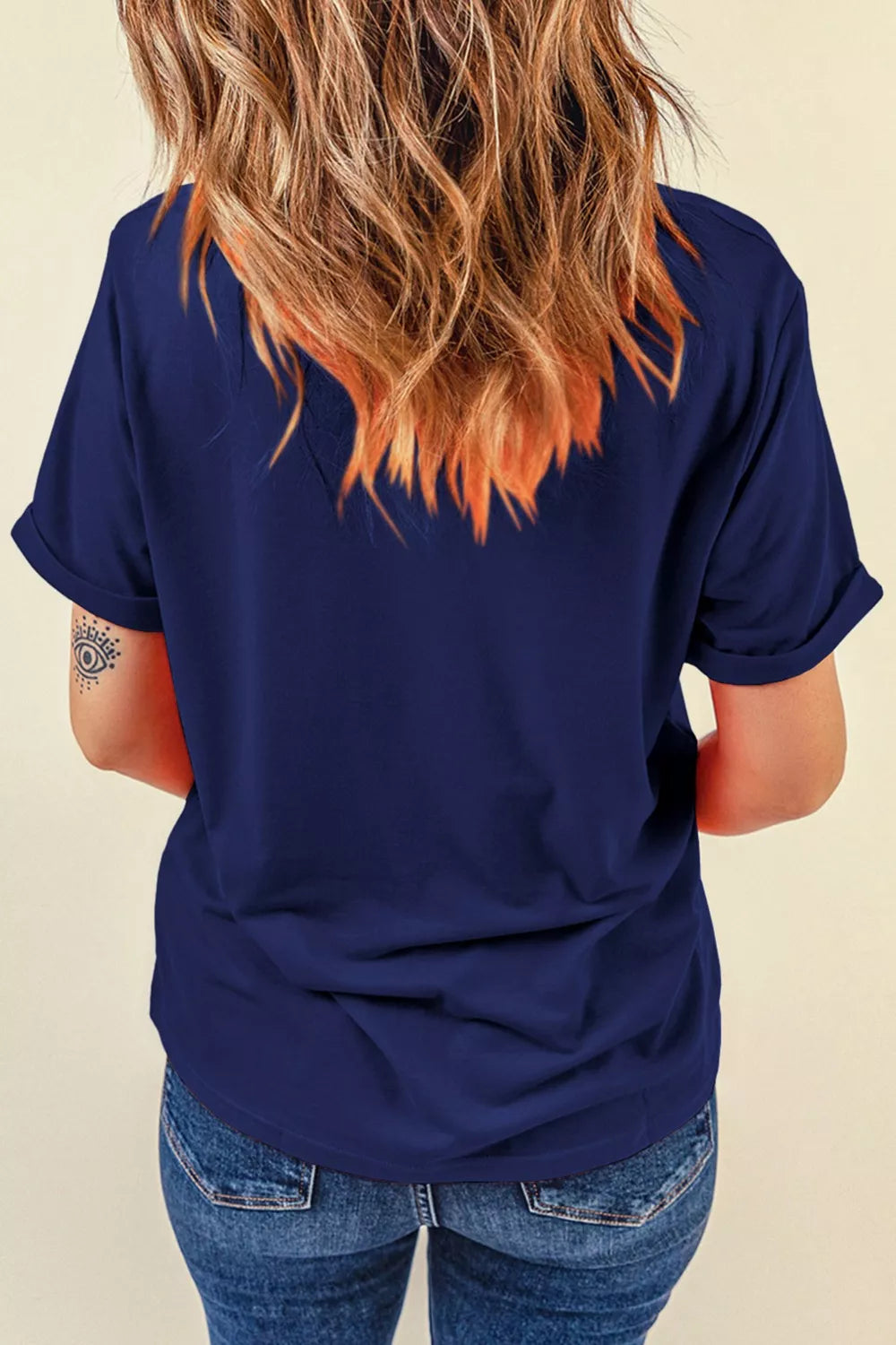 Blue Patriotic Denim Heart Graphic Print Short Sleeve T-Shirt