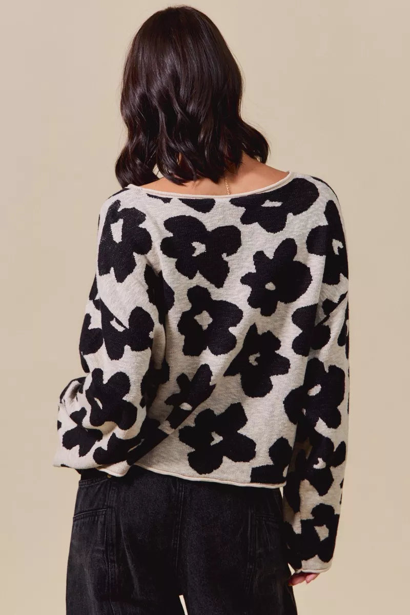 Women's Loose Fit Floral Lightweight Sweater Top Casual Chic