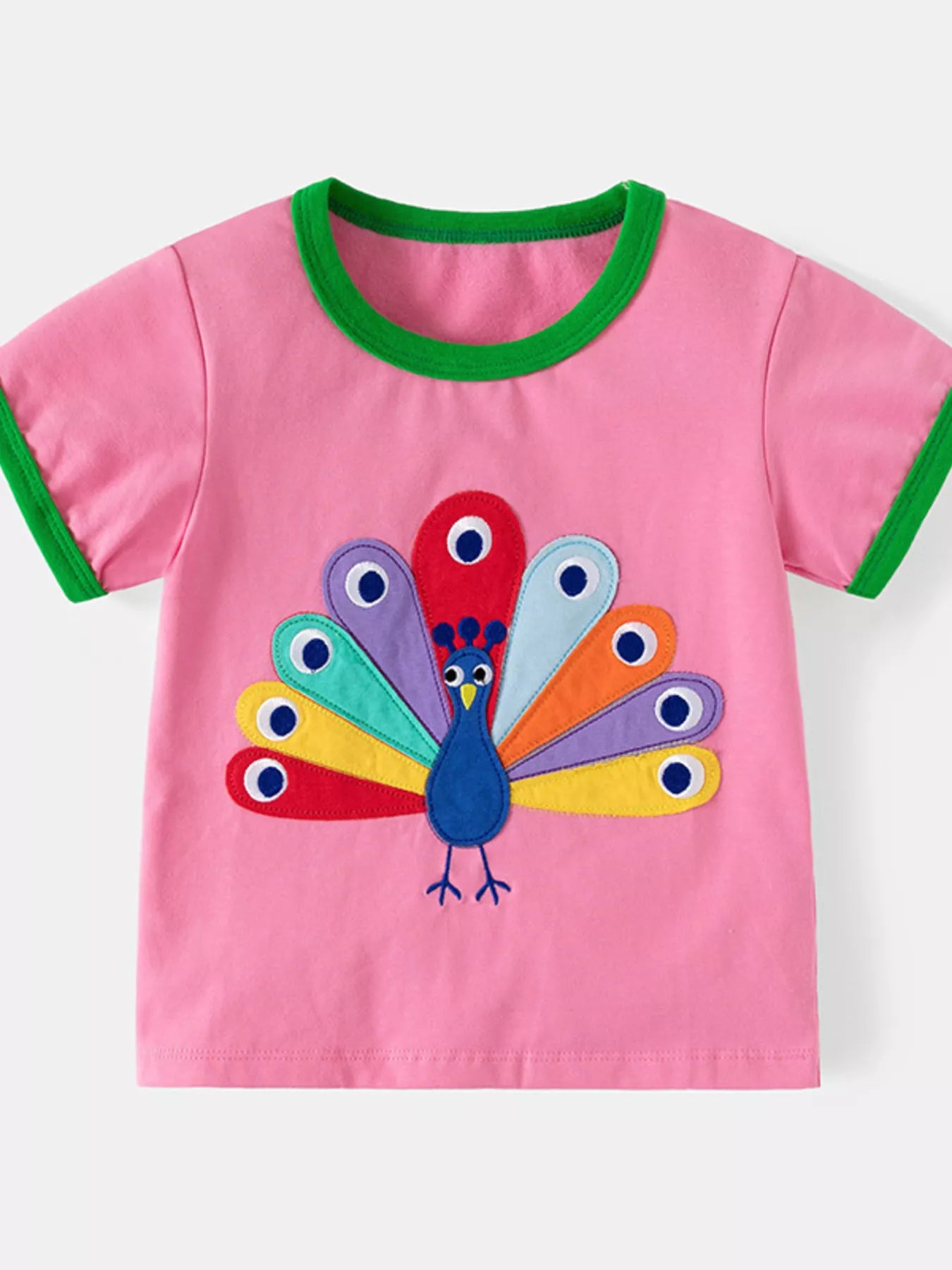 Pink Peacock Embroidered Short Sleeve T-Shirt and Shorts Set