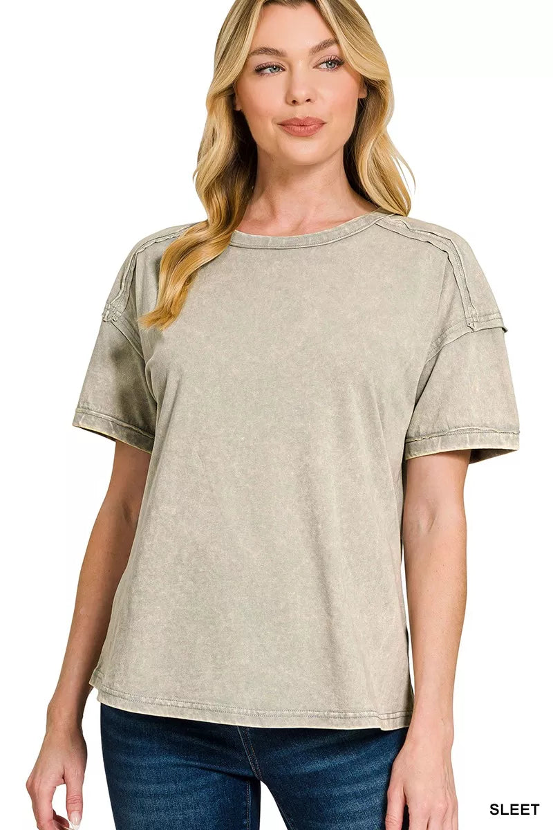 Zenana Acid Washed Round Neck T-Shirt