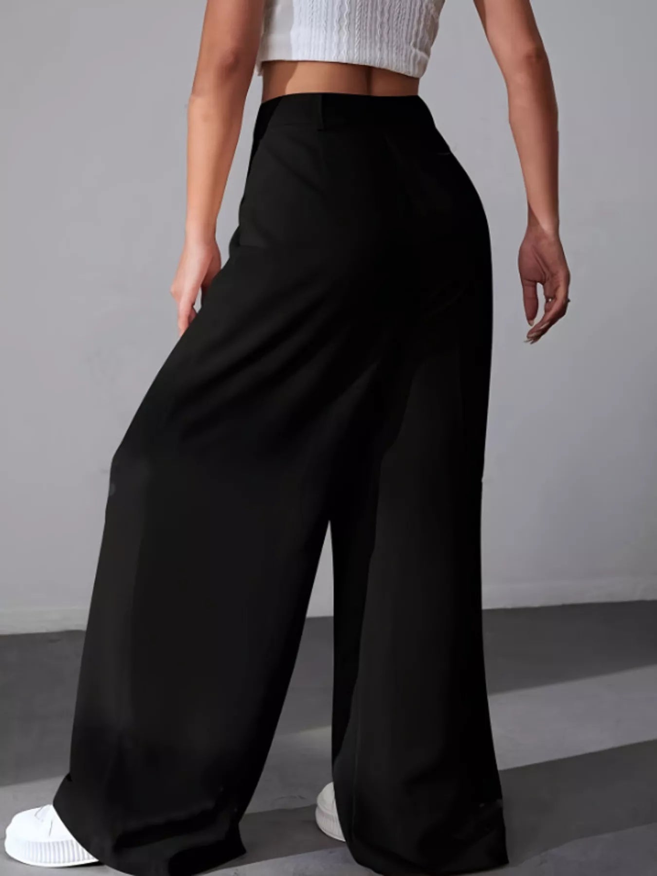 Women's High-Waisted White Pleated Wide Leg Dress Pants