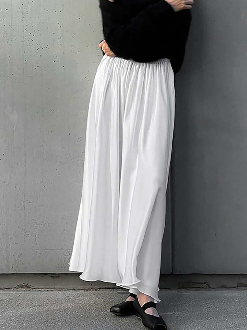 White Satin Maxi Skirt with Elastic Waist