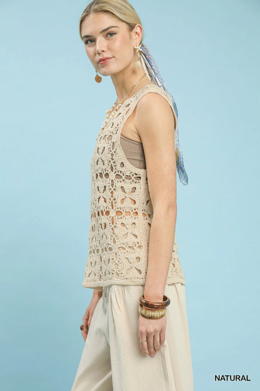Women's Crochet Flower Motif Sleeveless Tank Top