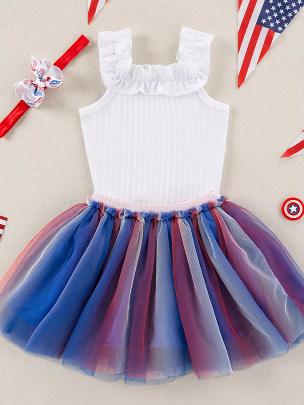 Toddler Girls Patriotic Unicorn Tutu Dress Red White and Blue