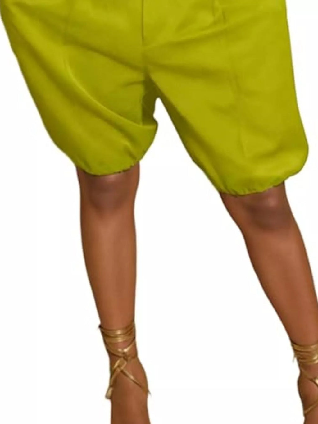 High Waist Pleated Khaki Shorts with Bubble Hem Detail